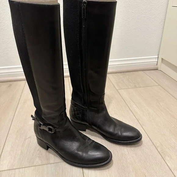 Aquatalia Genna Riding Boot Weatherproof Leather Black Stretch
